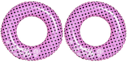 2x stuks opblaasbare zwembad banden/ringen roze 90 cm