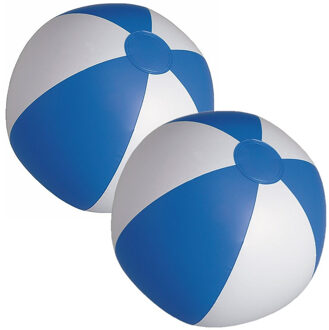 2x stuks opblaasbare zwembad strandballen plastic blauw/wit 28 cm
