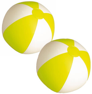 2x stuks opblaasbare zwembad strandballen plastic geel/wit 28 cm - Strandballen