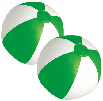 2x stuks opblaasbare zwembad strandballen plastic groen/wit 28 cm - Strandballen