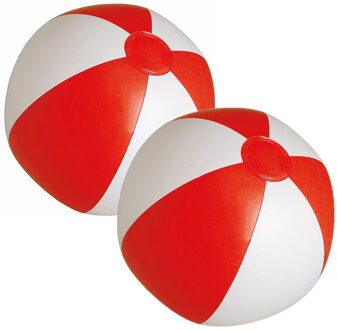 2x stuks opblaasbare zwembad strandballen plastic rood/wit 28 cm - Strandballen