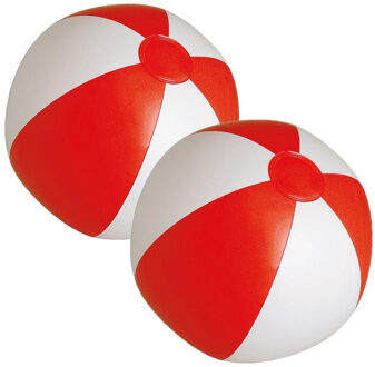 2x stuks opblaasbare zwembad strandballen plastic rood/wit 28 cm