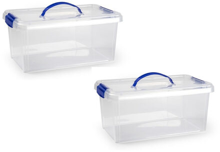 2x stuks opslagbak/organizer met deksel 10 liter transparant - Opbergbox