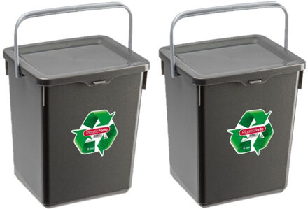 2x stuks opslagboxen/emmers kunststof met deksel antraciet 5 liter 20 x 17 x 23 cm - Opbergbox Grijs