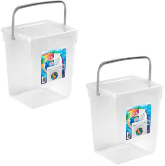 2x stuks opslagboxen/emmers kunststof met deksel transparant 5 liter 20 x 17 x 23 cm - Voorraadblikken