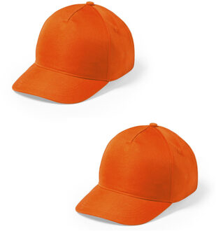 2x stuks oranje 5-panel baseballcap voor kinderen. Oranje/holland thema petjes. Koningsdag of Nederland fans supporters