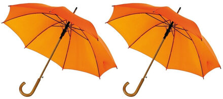 2x stuks oranje paraplu met gebogen houten handvat 103 cm