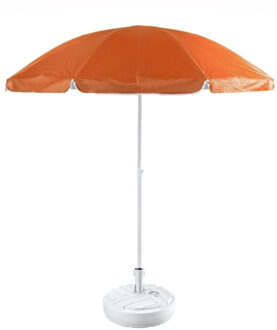 2x stuks oranje strand/tuin basic parasol van nylon 200 cm + parasolvoet wit - Parasols