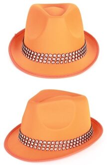 2x stuks oranje verkleed hoedje met zilveren steentjes