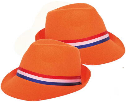 2x stuks oranje verkleedhoed / Trilby hoed voor volwassenen - Koningsdag / oranje supporters