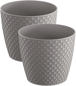 2x stuks orient stijl plantenpot/bloempot kunststof dia 19 cm en hoogte 17 cm steengrijs - Plantenpotten