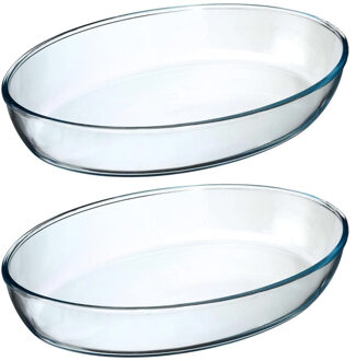 2x stuks ovenschaal ovaal - Transparant - Geglazuurd glas - 35 x 25 x 6 cm - Ovenschalen