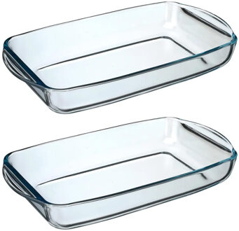 2x stuks ovenschaal rechthoek - Transparant - Geglazuurd glas - 34 x 19 x 5 cm - Ovenschalen