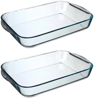 2x stuks ovenschaal rechthoek - Transparant - Geglazuurd glas - 40 x 25 x 6 cm - Ovenschalen