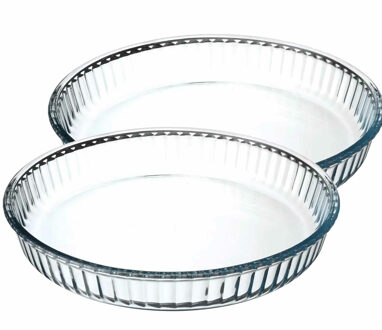 2x stuks ovenschaal rond - Transparant - Glas - Diameter 32 cm