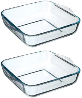 2x stuks ovenschaal vierkant - Transparant - Geglazuurd glas - 22 x 22 x 6 cm - Ovenschalen