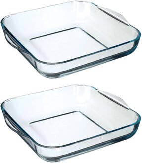 2x stuks ovenschaal vierkant - Transparant - Geglazuurd glas - 29 x 29 x 6 cm - Ovenschalen