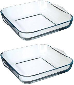 2x stuks ovenschaal vierkant - Transparant - Geglazuurd glas - 29 x 29 x 6 cm