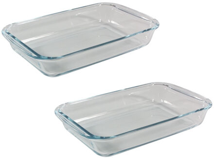 2x Stuks ovenschalen/braadsledes 3 liter rechthoekig 39 x 23,5 x 5 cm - Ovenschalen Transparant