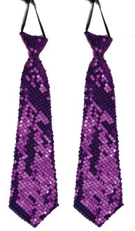 2x stuks paarse pailletten stropdas 32 cm