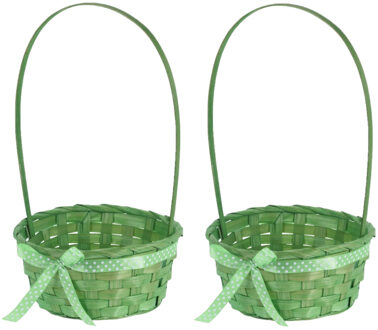 2x stuks Paaseieren mandje groen rond met hengsel 39 cm