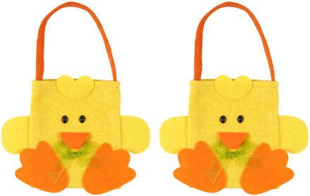 2x stuks paaskuiken eierenmandjes/tasjes vilt 17 x 23 cm