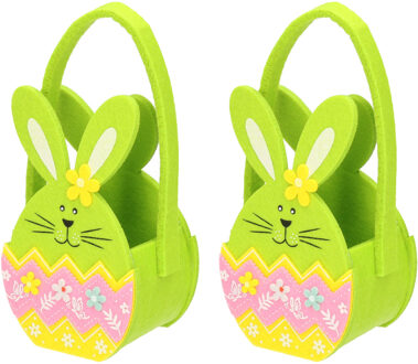 2x stuks paasmandje met handvat van vilt groen 18 cm