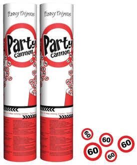 2x stuks party poppers confetti kanon 60 jaar - Confetti Multikleur