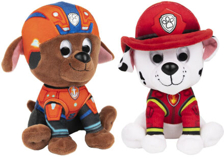 2x stuks Paw Patrol pluche karakters knuffels Marshall en Zuma 15 cm - Knuffeldier Multikleur