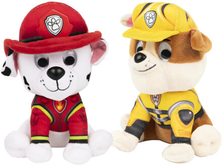 2x stuks Paw Patrol pluche karakters knuffels Rubble en Marshall 15 cm - Knuffeldier Multikleur