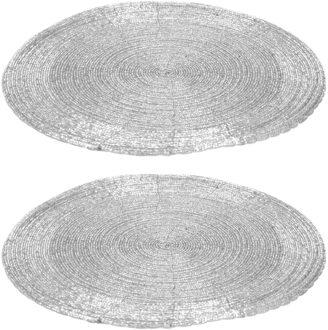 2x stuks placemats/onderleggers zilver rond D35 cm