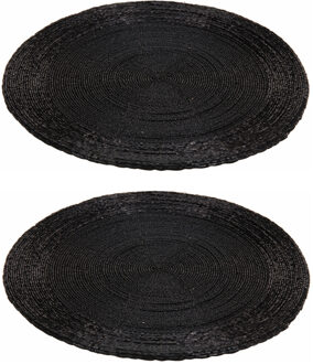 2x stuks placemats/onderleggers zwart rond D35 cm
