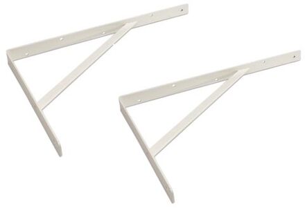 2x stuks planksteunen / schapdragers / plankdragers met schoor staal wit gelakt 50 x 33 cm - Plankdragers