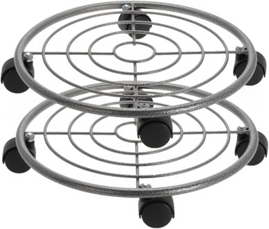 2x Stuks planten trolleys/multirollers rond grijs metaal 35 cm