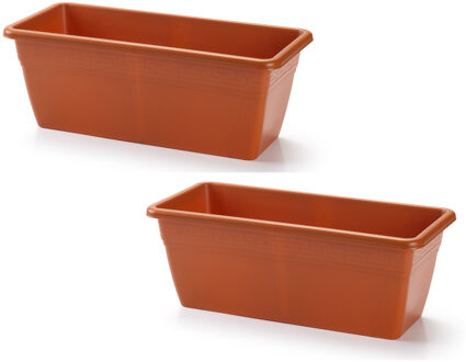 2x stuks plantenbak terra cotta rechthoekig 40 x 18 x 15 cm - Plantenbakken Rood