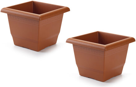 2x stuks plantenbak terra cotta vierkant 26 x 26 x 20 cm - Plantenbakken Rood