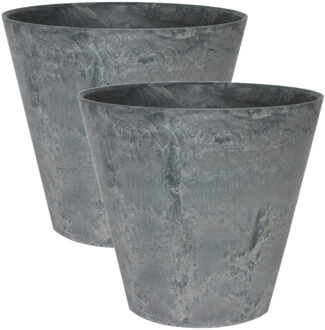 2x stuks plantenpot/bloempot in een natuursteen look Dia 17 cm en Hoogte 15 cm grijs - Plantenpotten