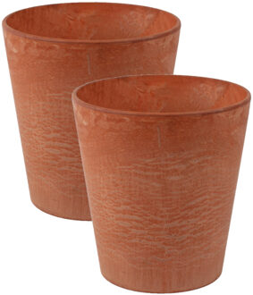 2x stuks plantenpot/bloempot in een natuursteen look Dia 22 cm en Hoogte 20 cm light terra cotta - Plantenpotten Oranje