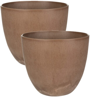 2x stuks plantenpot/bloempot in een natuursteen look Dia 23 cm en Hoogte 20 cm terra cotta - Plantenpotten Bruin