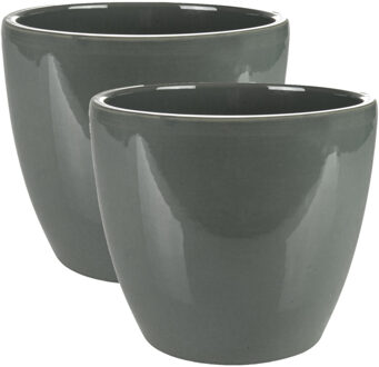 2x stuks plantenpot/bloempot in een strakke Scandinavische look antraciet Dia 16 cm en Hoogte 13 cm - Plantenpotten Grijs