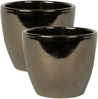 2x stuks plantenpot/bloempot in een strakke Scandinavische look goud Dia 13 cm en Hoogte 11 cm - Plantenpotten Goudkleurig