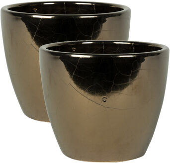 2x stuks plantenpot/bloempot in een strakke Scandinavische look goud Dia 18 cm en Hoogte 16 cm - Plantenpotten Goudkleurig