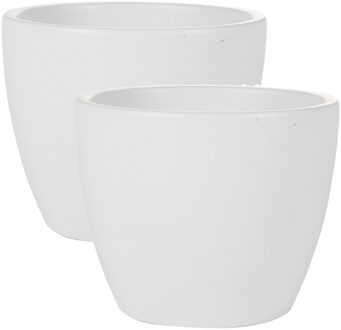 2x stuks plantenpot/bloempot in een strakke Scandinavische look wit Dia 15 cm en Hoogte 12 cm - Plantenpotten