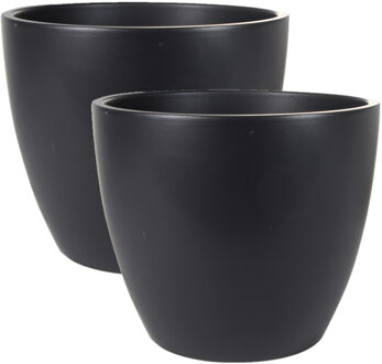 2x stuks plantenpot/bloempot in een strakke Scandinavische look zwart Dia 33 cm en Hoogte 28 cm - Plantenpotten