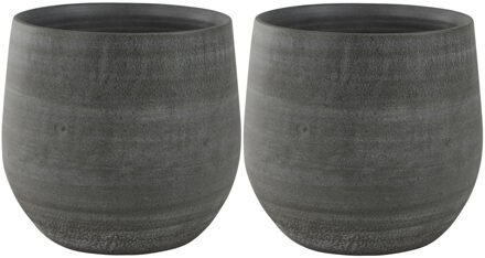 2x stuks plantenpotten/bloempotten in een strakke Modern design look mystic grijs Dia 26 cm en Hoogt - Plantenpotten