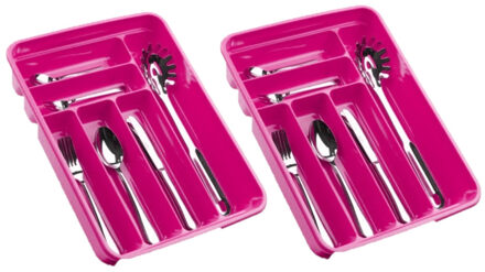2x stuks plasticforte bestekbak - 6-vaks - roze - 40 x 30 x 7 cm - bestekhouder