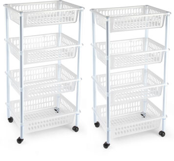 2x stuks plasticforte keukentrolley op wieltjes - 4-laags - transparant - kunststof - 40x50x85 cm