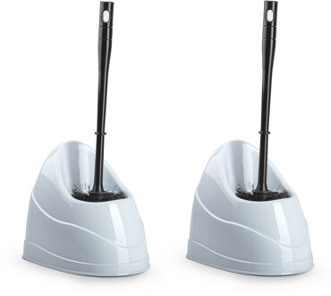 2x stuks plasticforte toiletborstel - wc-borstel - met houder - 45 cm - wit/zwart - toiletborstelhou