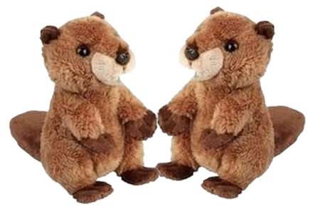 2x stuks pluche bruine bever knuffel 15 cm speelgoed - Knuffel bosdieren