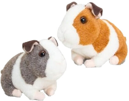 2x stuks pluche cavia knuffel bruin en grijs met geluid 16 cm - Dieren speelgoed - Knuffelbeesten